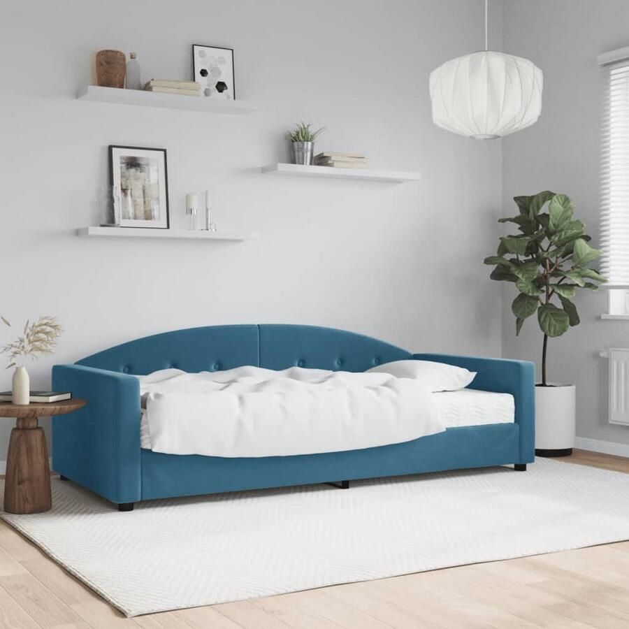 VidaXL Slaapbank 90x200 cm Fluweel Blauw Slaapbank Tweepersoonsbank Lounge Sofa Blauwe Meubels Designmeubelen Comfortabele Bank Multifunctionele Bank Stoffen Bank Luxe Bank Salontafel Woonkamerdecoratie - Foto 2