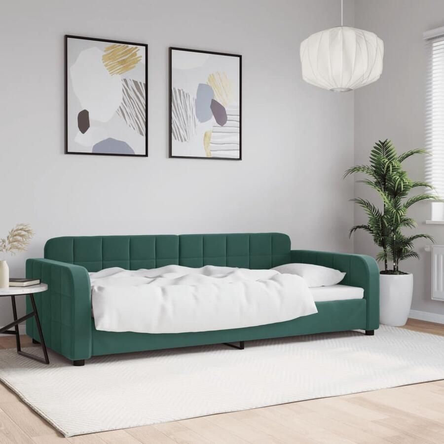 VidaXL Slaapbank 90x200 cm Fluweel Donkergroen Slaapbank Donkere Meubels Tweepersoons Sofa Multifunctioneel Meubel Lounge Bank Guest Bed Design Bank Fluweel Bank Luxe Bank Compact Bed Ruimtebesparend Meubilair - Foto 2