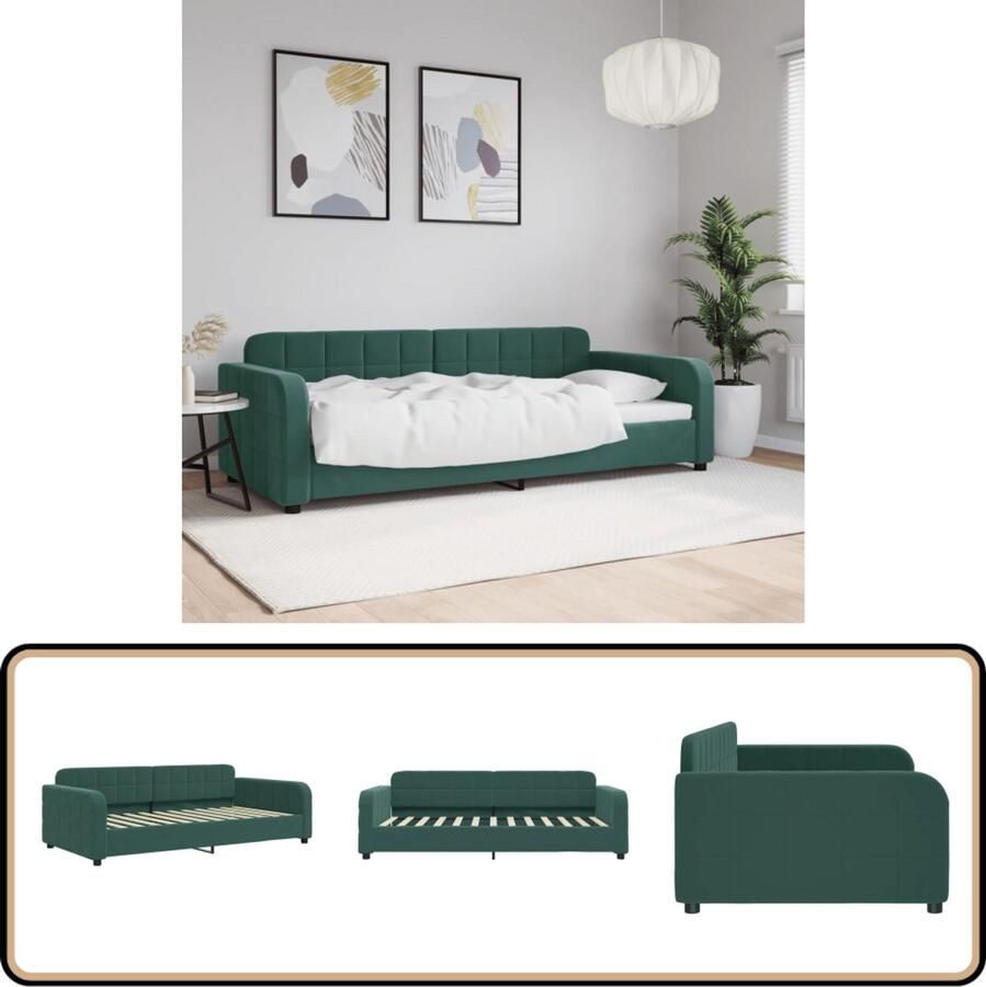 VidaXL Slaapbank 90x200 cm Fluweel Donkergroen Slaapbank Donkere Meubels Tweepersoons Sofa Multifunctioneel Meubel Lounge Bank Guest Bed Design Bank Fluweel Bank Luxe Bank Compact Bed Ruimtebesparend Meubilair