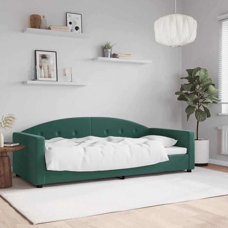 VidaXL Slaapbank 90x200 cm Fluweel Donkergroen Slaapbank Fluweelslaapbank Donkere Groene Slaapbank Tweepersoons Slaapbank Daybed Lounge Sofa Guest Bed Multifunctionele Meubelen - Foto 2