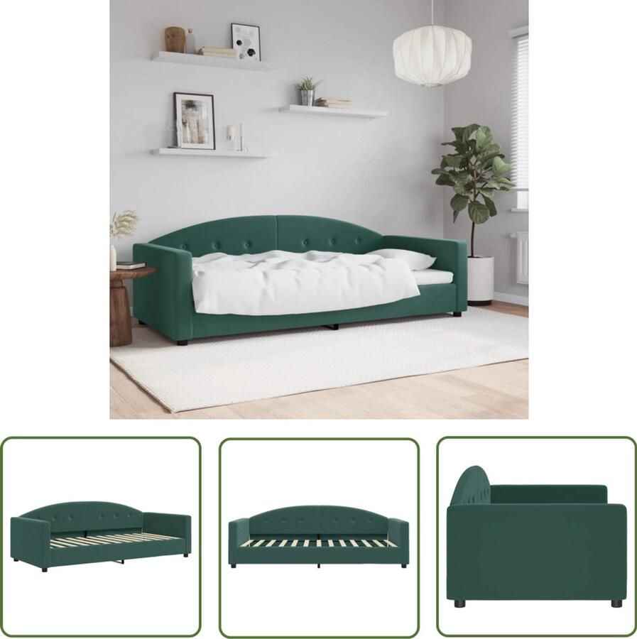 VidaXL Slaapbank 90x200 cm Fluweel Donkergroen Slaapbank Fluweelslaapbank Donkere Groene Slaapbank Tweepersoons Slaapbank Daybed Lounge Sofa Guest Bed Multifunctionele Meubelen