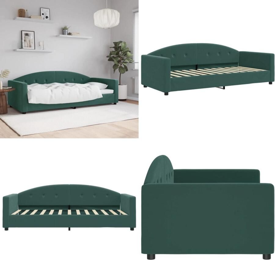 VidaXL Slaapbank 90x200 cm fluweel donkergroen Slaapbank Slaapbanken Bankbed Logeerbed