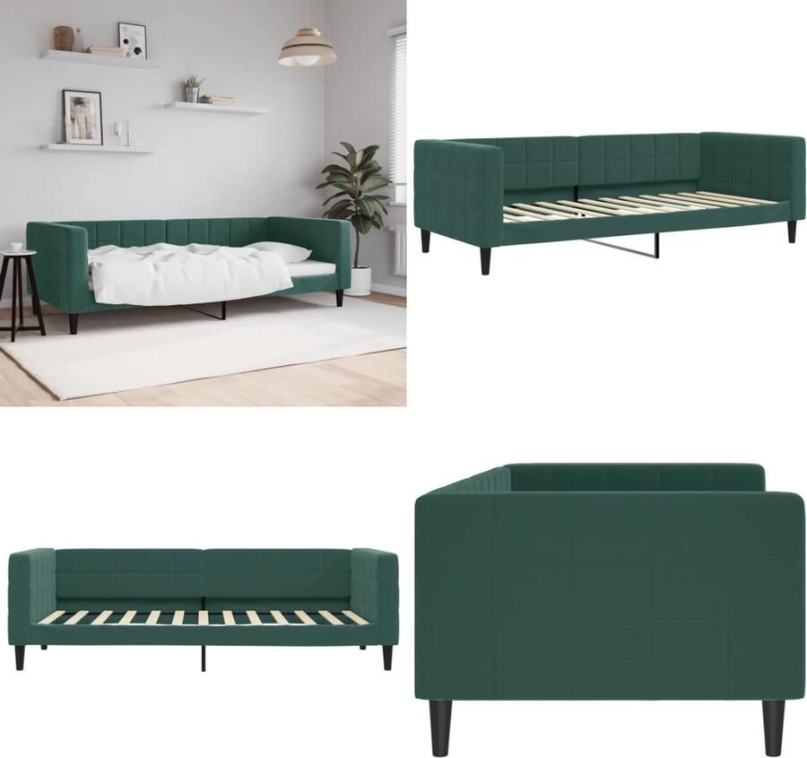 VidaXL Slaapbank 90x200 cm fluweel donkergroen Slaapbank Slaapbanken Bedbank Bankbed