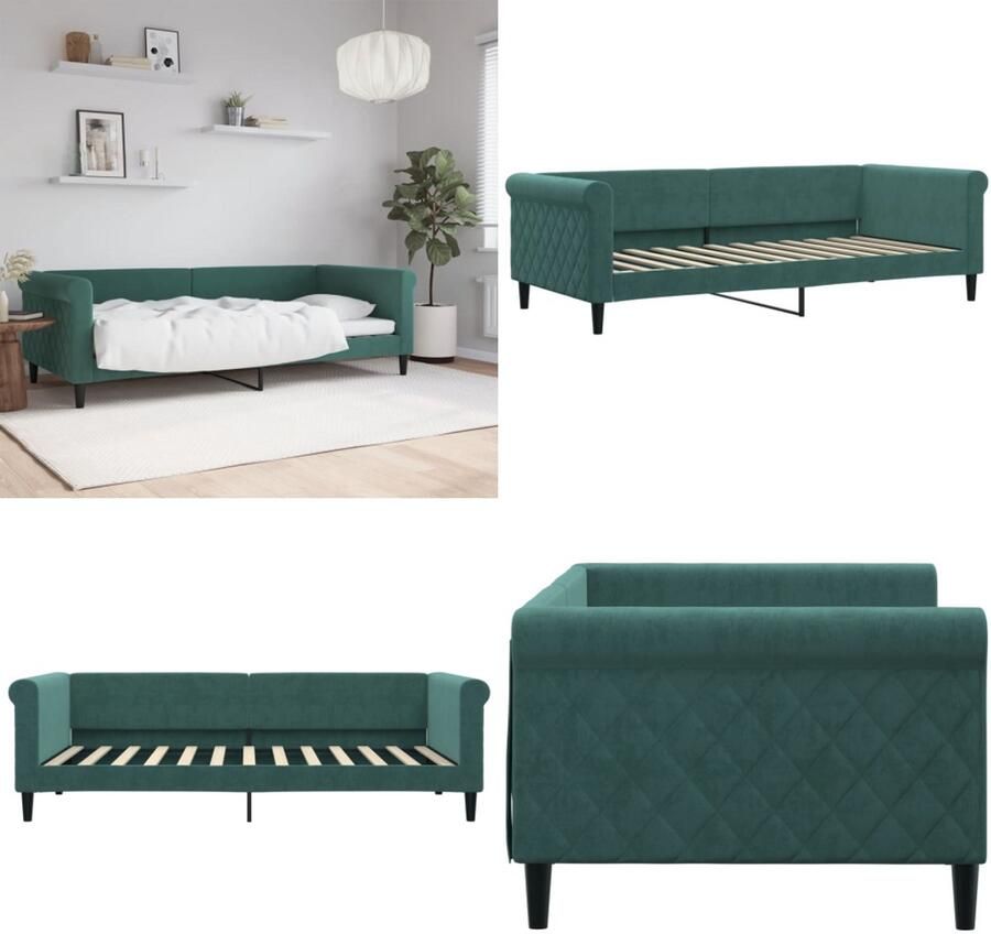 VidaXL Slaapbank 90x200 cm fluweel donkergroen Slaapbank Slaapbanken Bedbank Bankbed