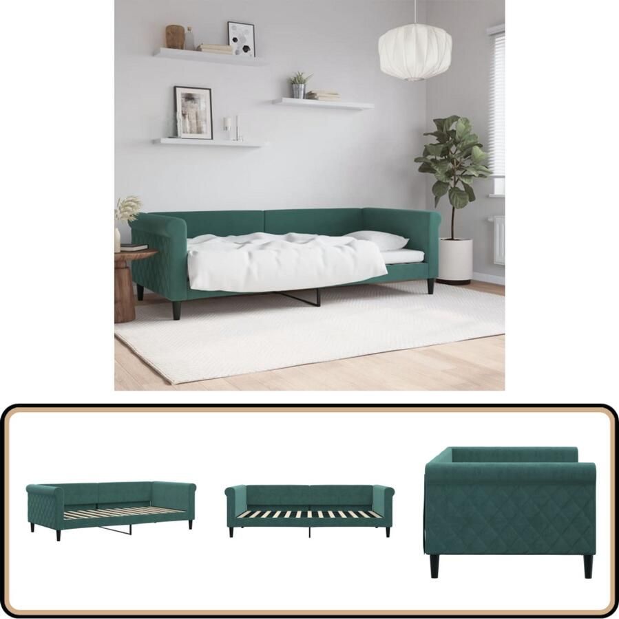 VidaXL Slaapbank 90x200 cm Fluweel Donkergroen Slaapbank Velvet Sofa Tweepersoons Bank Donkere Bank Multifunctionele Meubels