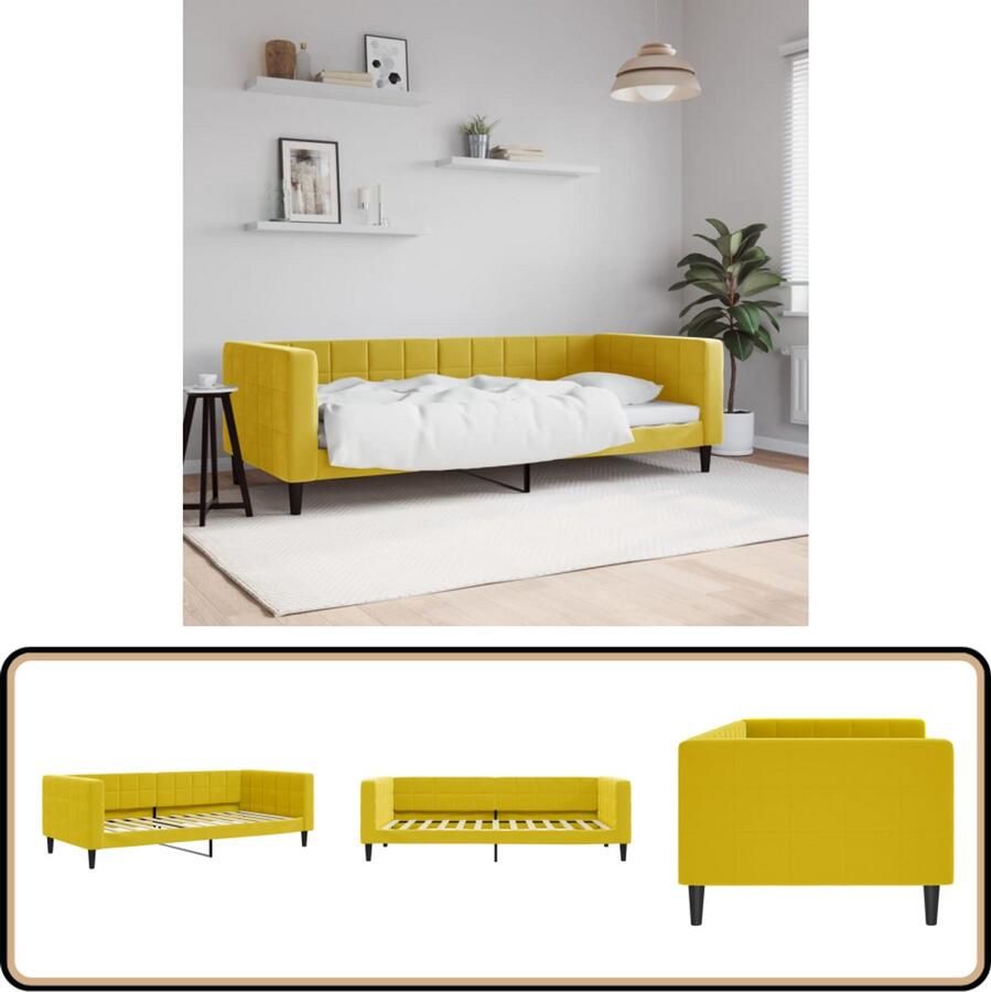 VidaXL Slaapbank 90x200 cm Fluweel Geel Multifunctioneel Slaapbank Sofa Bed Daybed Gele Bank Fluweelb Bank
