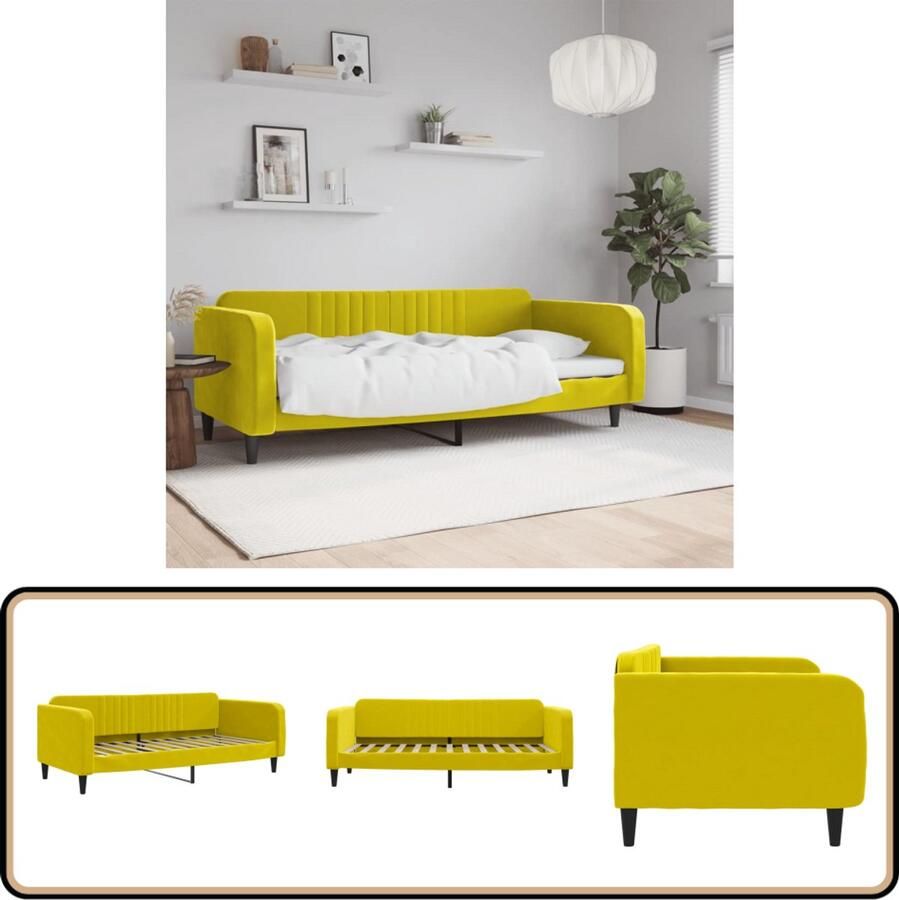 VidaXL Slaapbank 90x200 cm Fluweel Geel Slaapbank Fluweelslaapbank Gele Slaapbank Tweepersoons Slaapbank Daybed