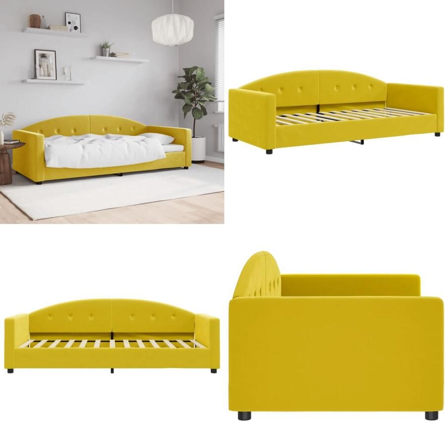 VidaXL Slaapbank 90x200 cm fluweel geel Slaapbank Slaapbanken Bankbed Logeerbed