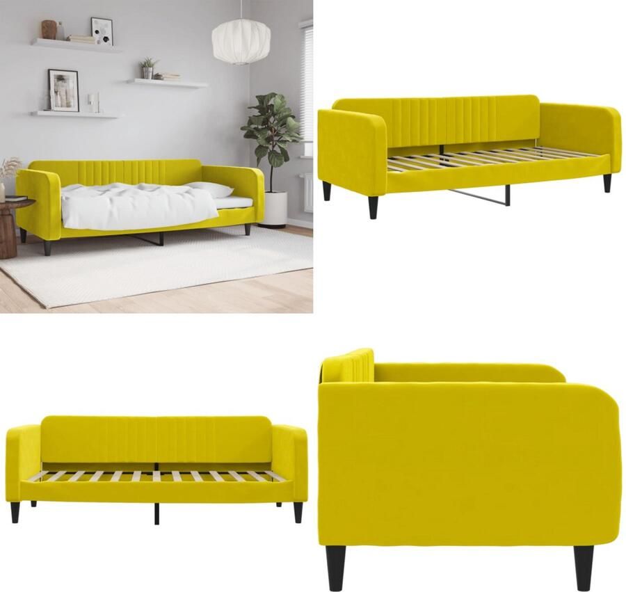 VidaXL Slaapbank 90x200 cm fluweel geel Slaapbank Slaapbanken Bankbed Logeerbed