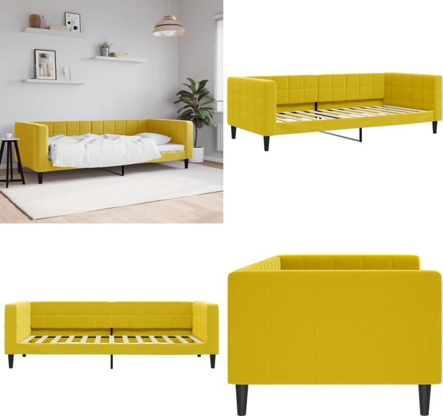 VidaXL Slaapbank 90x200 cm fluweel geel Slaapbank Slaapbanken Bedbank Bankbed