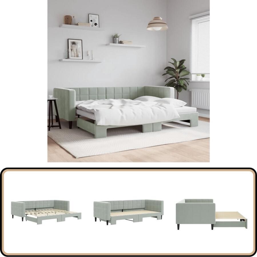 VidaXL Slaapbank 90x200 cm Fluweel Lichtgrijs Slaapbank 2-in-1 Bank Fluweelslaapbank Tweepersoons Slaapbank Design Bank