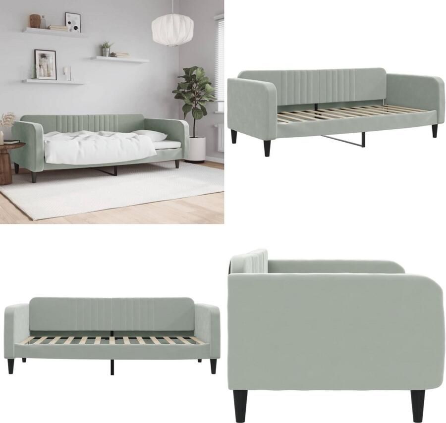 VidaXL Slaapbank 90x200 cm fluweel lichtgrijs Slaapbank Slaapbanken Bankbed Logeerbed - Foto 2