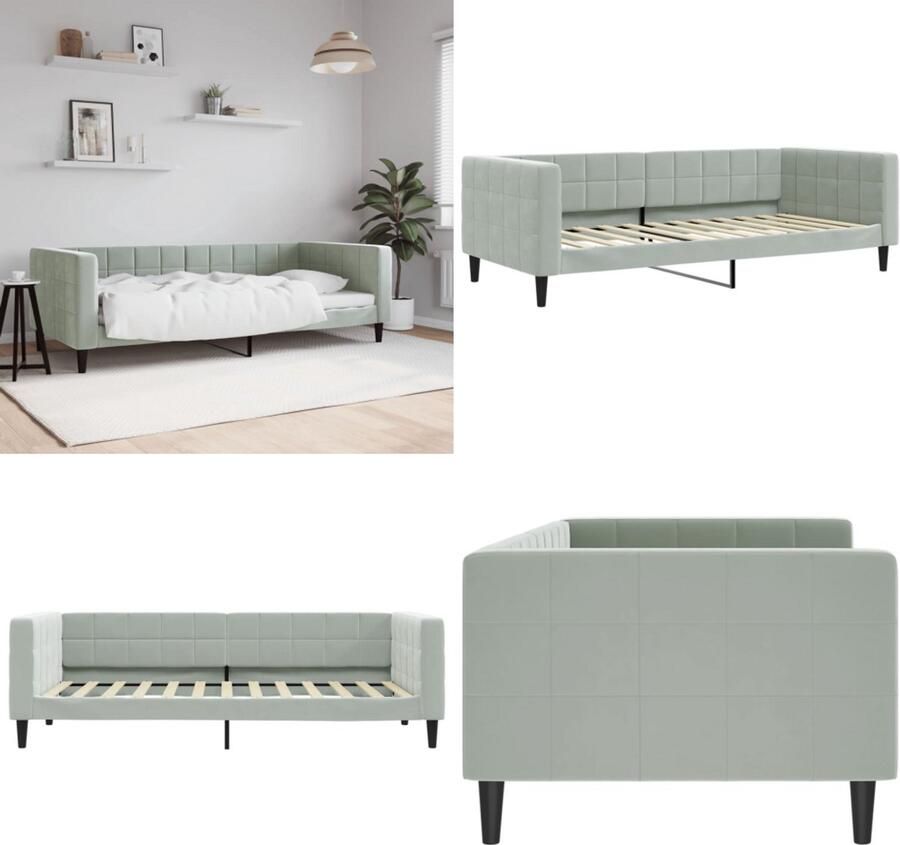 VidaXL Slaapbank 90x200 cm fluweel lichtgrijs Slaapbank Slaapbanken Bedbank Bankbed - Foto 2