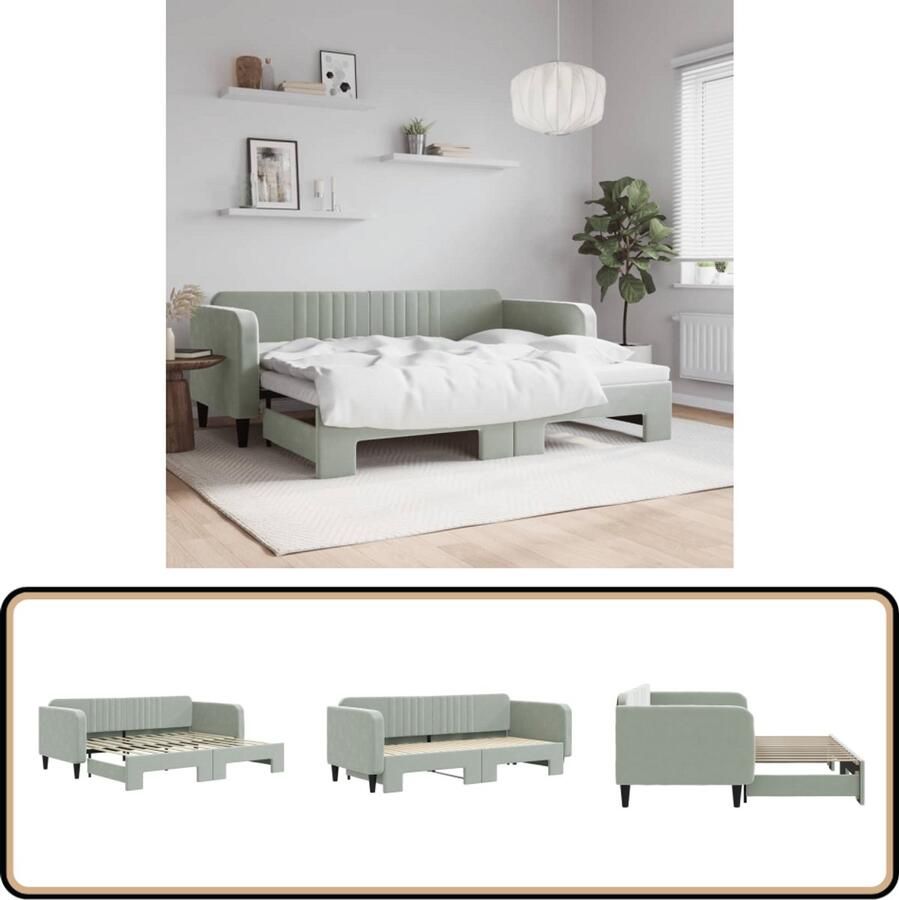 VidaXL Slaapbank 90x200 cm Fluweel Lichtgrijs Slaapbank Sofa Bed Tweepersoons Bed Lounge Meubels Zitmeubilair Woonkamer Meubelen Slaapkamer Meubelen Grijs Fluweel
