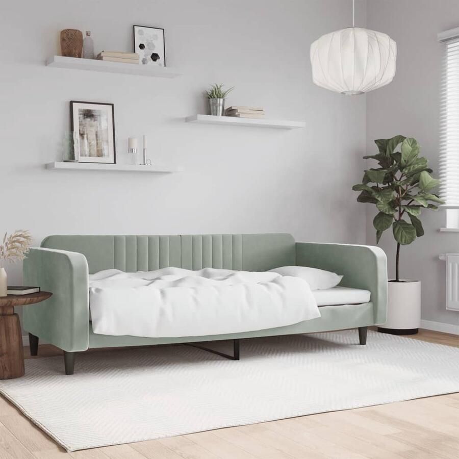 VidaXL Slaapbank 90x200 cm Fluweel Lichtgrijs Slaapbank Sofa Bed Tweepersoonsbed Fluweelsofa Grijs Meubilair Loungemeubel Livingroom Furniture Guest Bed - Foto 2