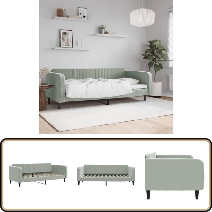 VidaXL Slaapbank 90x200 cm Fluweel Lichtgrijs Slaapbank Sofa Bed Tweepersoonsbed Fluweelsofa Grijs Meubilair Loungemeubel Livingroom Furniture Guest Bed