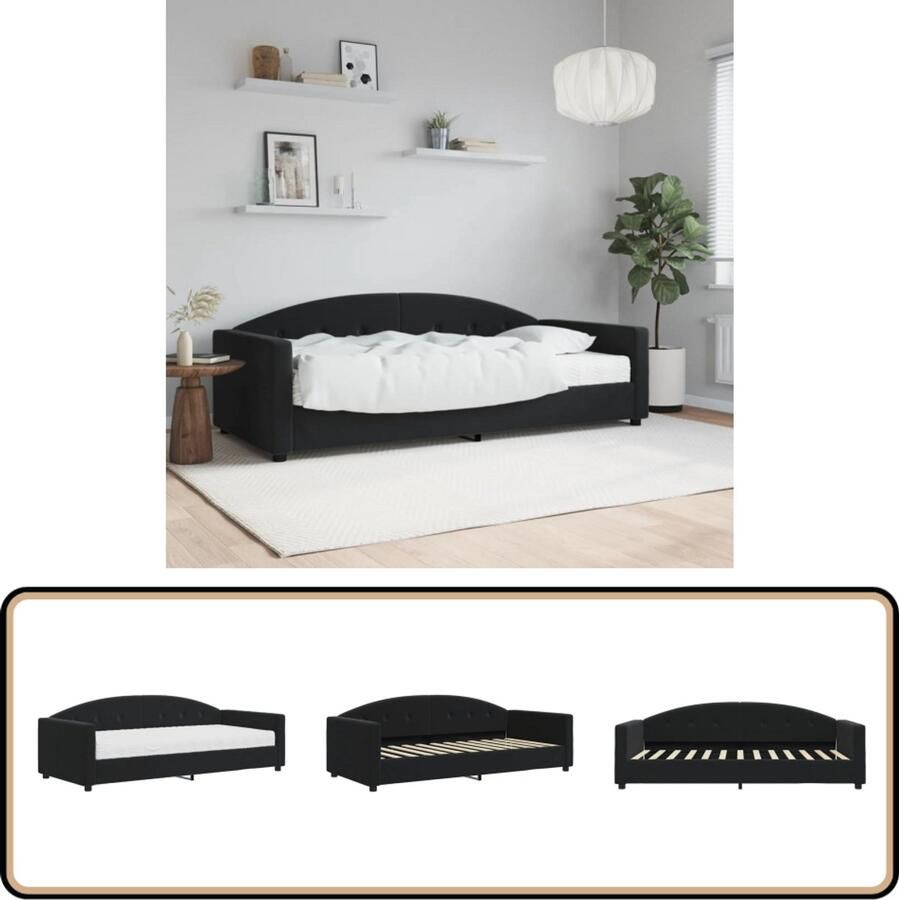 VidaXL Slaapbank 90x200 cm Fluweel Zwart Slaapbank Tweepersoonsbed Zwarte Slaapbank Zwarte Tweepersoonsbed Designmeubel Lounge Meubels Zitbank