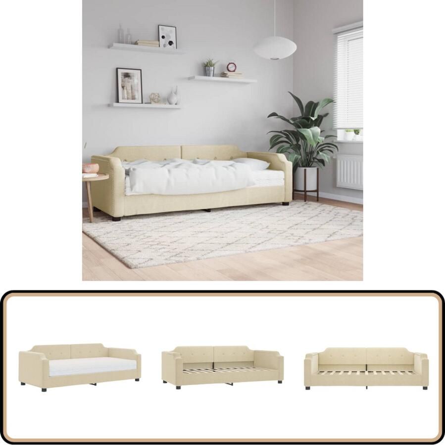 VidaXL Slaapbank 90x200 cm Inclusief Matras crème Slaapbank Tweepersoons Sofa Banken Met Slaapplek Multifunctionele Meubels Creme Kleurige Bank Stoffen Bank Design Bank Compacte Bank Kleine Bank Budget Vriendelijke Bank