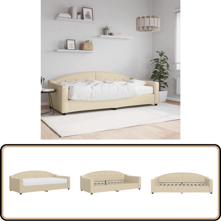 VidaXL Slaapbank 90x200 cm Inclusief matras Crème Slaapbank Tweepersoonsbed Comfortabel Stoffen Sofa Lounge Meubilair Design Bank Moderne Bank Kleine Woonkamer