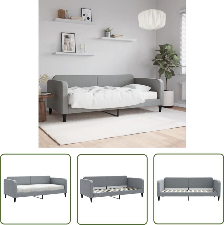 VidaXL Slaapbank 90x200 cm Inclusief Matras Lichtgrijs Slaapbank Sofa Bed Tweepersoons Bank Grijs Meubilair Lounge Furniture Living Room Furniture Bedroom Furniture Compact Wonen