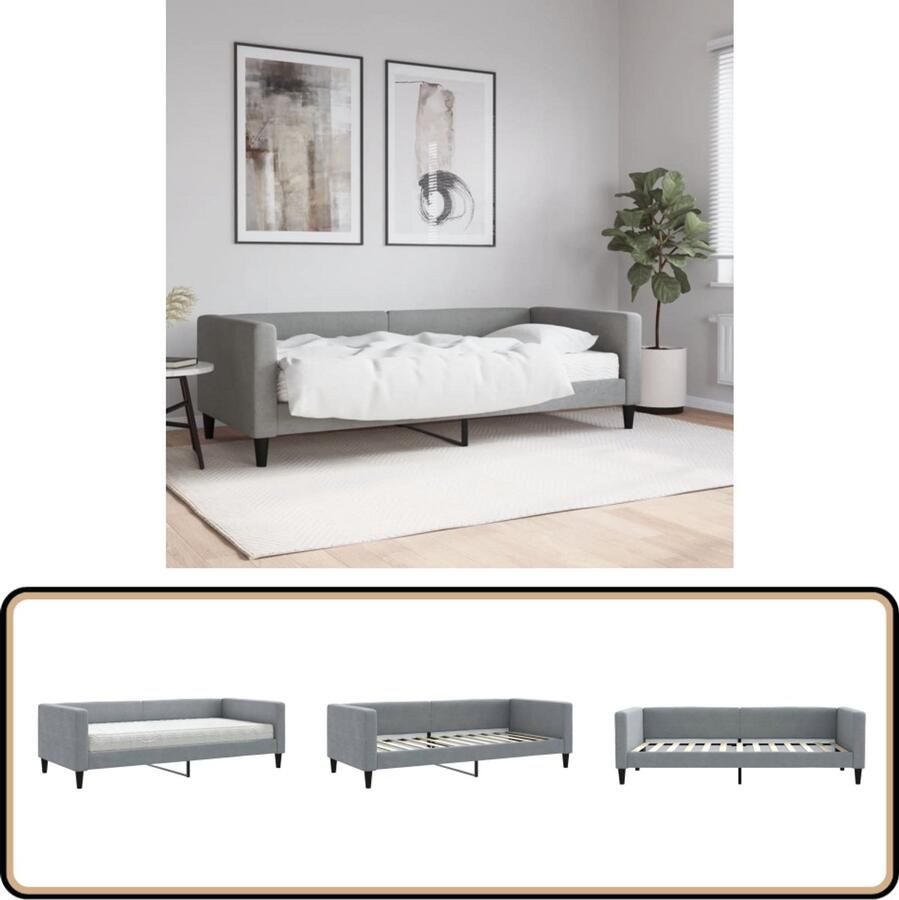 VidaXL Slaapbank 90x200 cm Inclusief matras Lichtgrijs Slaapbank Sofa Bed Tweepersoons Bed Comfortabel Bed Stoffen Bank Grijs Meubilair Moderne Bank