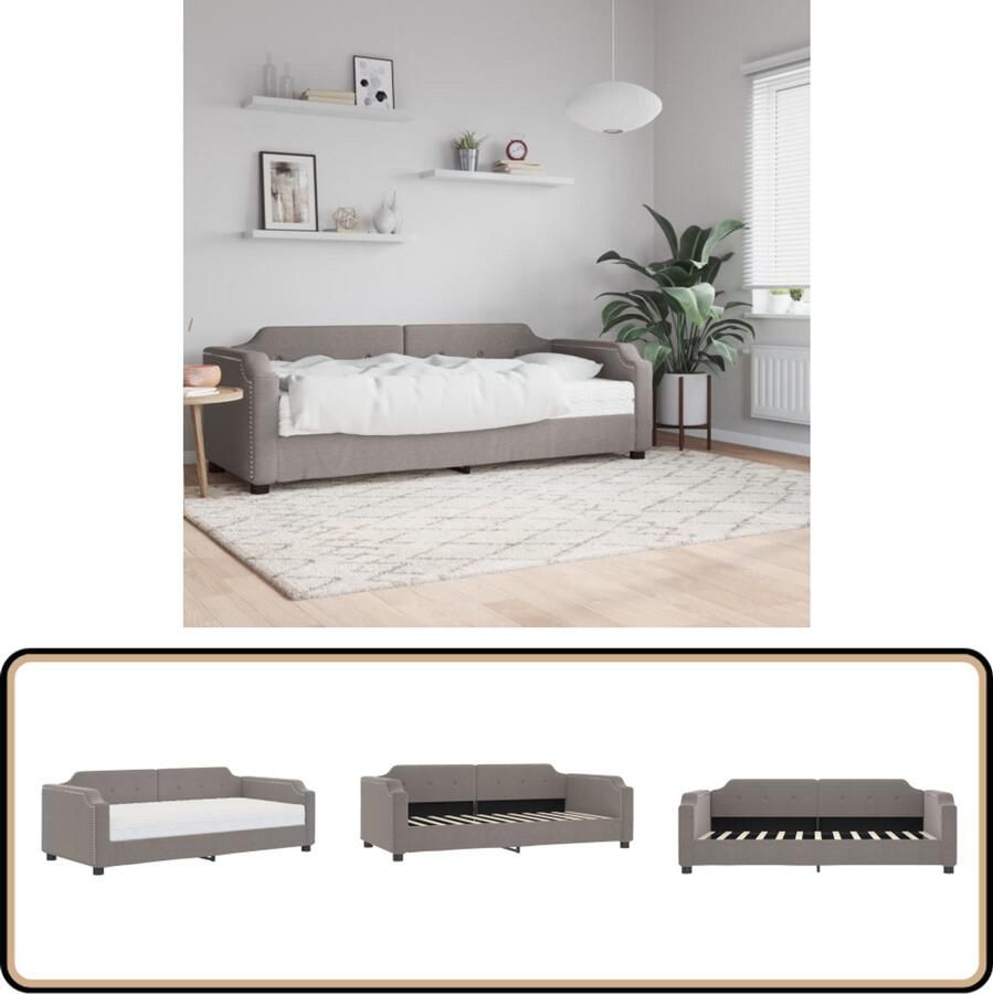 VidaXL Slaapbank 90x200 cm Inclusief matras Taupe Slaapbank Tweepersoonsbed Multifunctioneel Meubilair Lounge Sofa Guest Bed Compact Bed Stoffen Bank Moderne Bank Taupecleur Living Room Furniture Bedroom Furniture