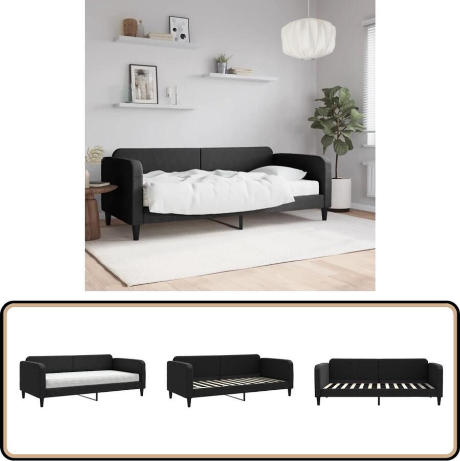 VidaXL Slaapbank 90x200 cm Inclusief Matras Zwart Slaapbank Sofa Bed Tweepersoons Bed Zwarte Slaapbank Stoffen Slaapbank