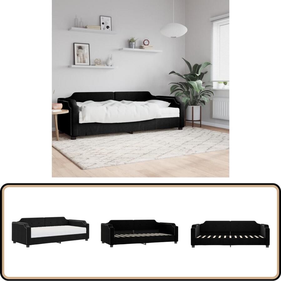 VidaXL Slaapbank 90x200 cm Inclusief Matras Zwart Slaapbank Tweepersoonsbed Kanapé-bed Multifunctionele Meubels Zwarte Slaapbank