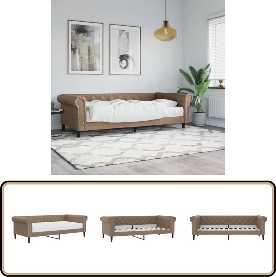 The Living Store Slaapbank met matras 90x200 cm kunstleer cappuccinokleurig Slaapbank Sofa Bed Tweepersoonsbed Kapstok Multifunctioneel Meubilair