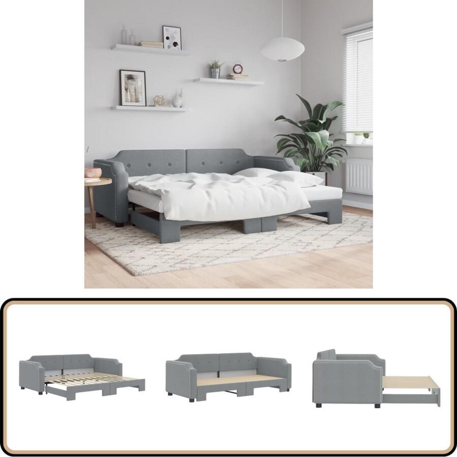 VidaXL Slaapbank 90x200 cm Lichtgrijs Met onderschuifbed Slaapbank Sofa Bed Tweepersoons Bed Kanapé Bed Zitmeubel Meubilair Interieurdecoratie Livingroom Furniture Bedroom Furniture
