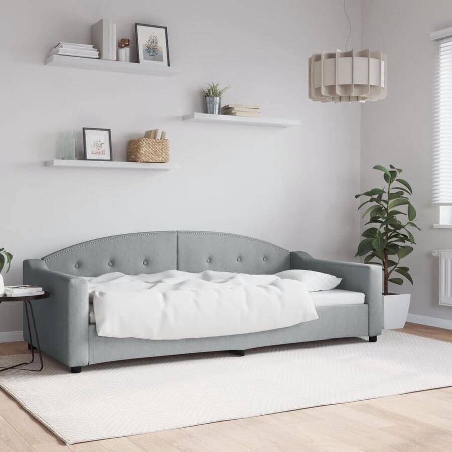 VidaXL Slaapbank 90x200 cm Lichtgrijs Stof Slaapbank Daybed Tweepersoonsbed Sofa Bed Licht Grijs Meubilair - Foto 2