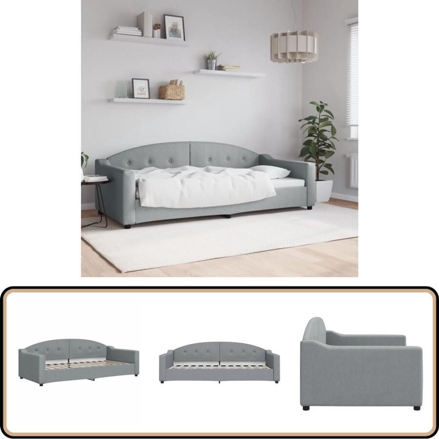 The Living Store Slaapbank 90x200 cm stof lichtgrijs Slaapbank Daybed Tweepersoonsbed Licht Grijs Meubilair Stoffen Sofa