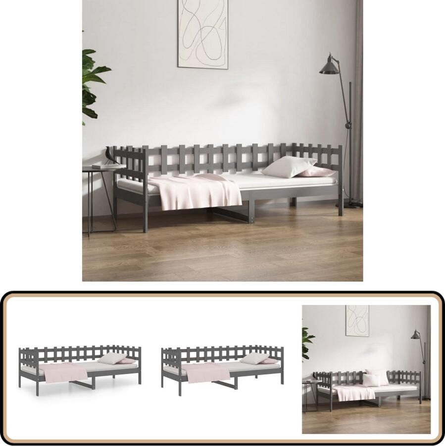 VidaXL Slaapbank 90x200 cm Massief Grenenhout Grijs Logeerbed Slaapbank Bed Frame Grenenhout Bed Design Bed Multifunctioneel Bed Met Opbergruimte Grijze Bed