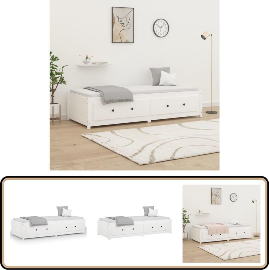 VidaXL Slaapbank 90x200 cm Massief Grenenhout Wit Slaapbank Houten Bed Met Opbergruimte Daybed Tweepersoonsbed
