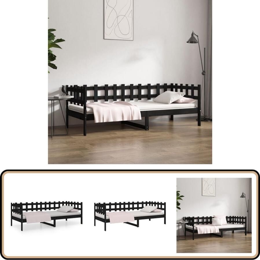 VidaXL Slaapbank 90x200 cm Massief Grenenhout Zwart Slaapbank Grenenhouten Meubels Zwarte Meubelen Tweepersoonsbed Daybed