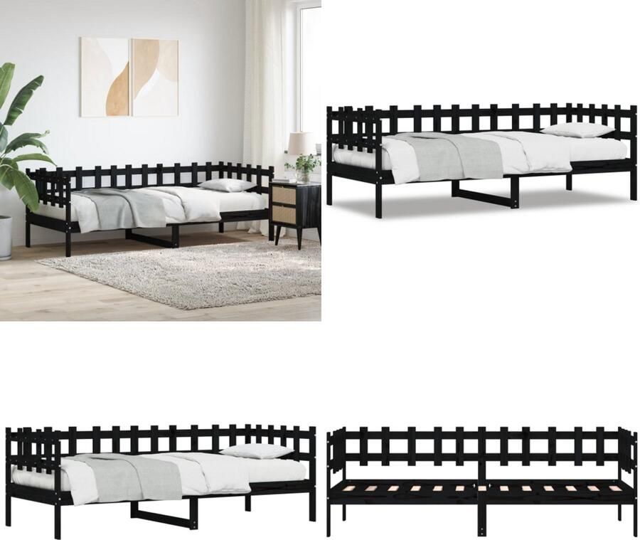 VidaXL Slaapbank 90x200 cm massief grenenhout zwart Slaapbank Slaapbanken Bedbank Bed