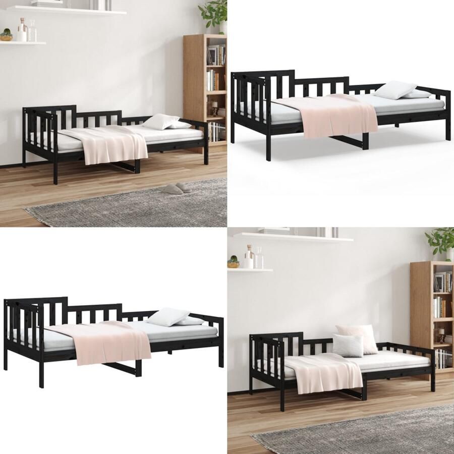 VidaXL Slaapbank 90x200 cm massief grenenhout zwart Slaapbank Slaapbanken Bedbank Bed