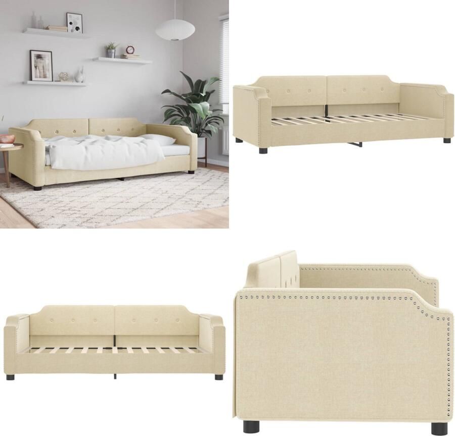 VidaXL Slaapbank 90x200 cm stof crèmekleurig Slaapbank Slaapbanken Bankbed Logeerbed