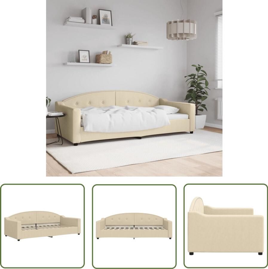 The Living Store Slaapbank 90x200 cm stof crèmekleurig Slaapbank Sofa Bed Tweepersoonsbed Creme Kleurige Meubels Moderne Bank