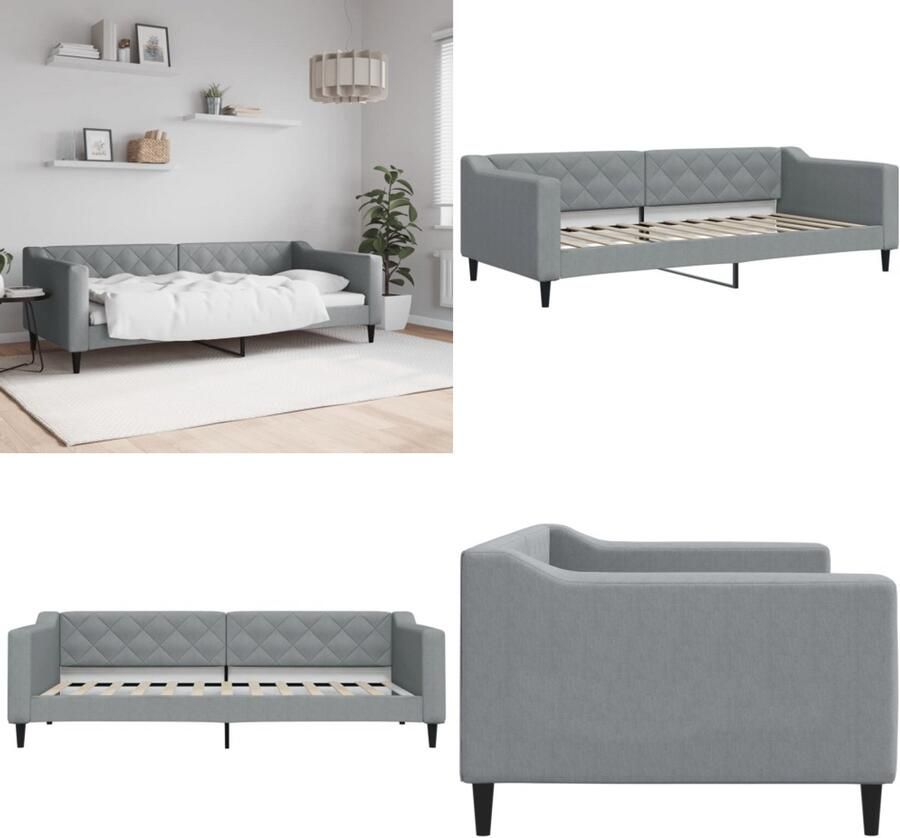 VidaXL Slaapbank 90x200 cm stof lichtgrijs Slaapbank Slaapbanken Bankbed Logeerbed - Foto 2