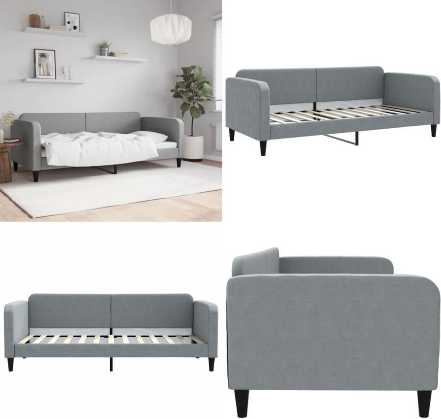 VidaXL Slaapbank 90x200 cm stof lichtgrijs Slaapbank Slaapbanken Bankbed Logeerbed