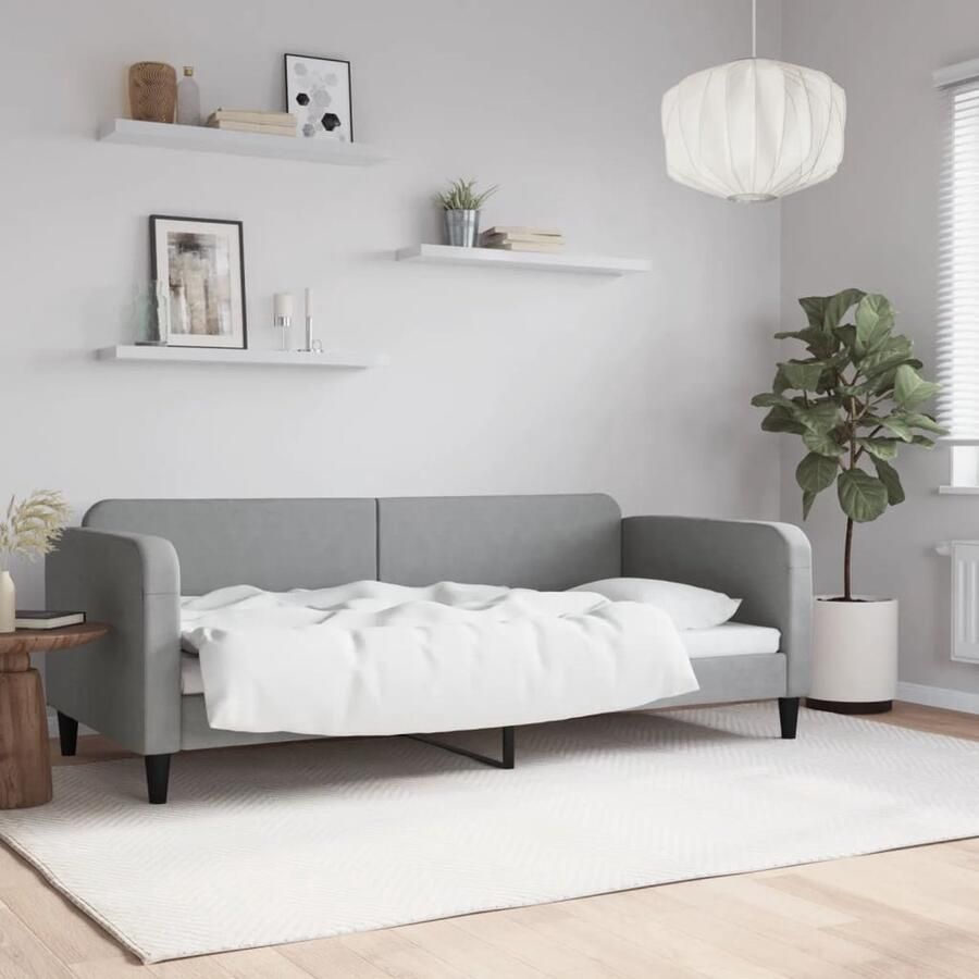 VidaXL Slaapbank 90x200 cm Stof Lichtgrijs Slaapbank Sofa Bed Modern Meubilair Grijs Meubilair Stoffen Bank Tweepersoons Bank - Foto 2