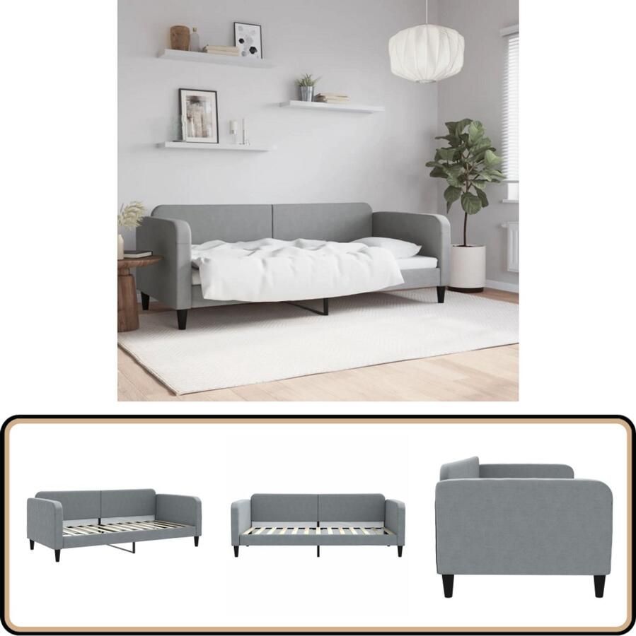 VidaXL Slaapbank 90x200 cm Stof Lichtgrijs Slaapbank Sofa Bed Modern Meubilair Grijs Meubilair Stoffen Bank Tweepersoons Bank