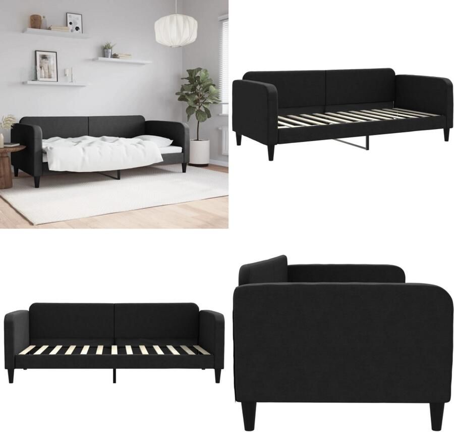 VidaXL Slaapbank 90x200 cm stof zwart Slaapbank Slaapbanken Bankbed Logeerbed