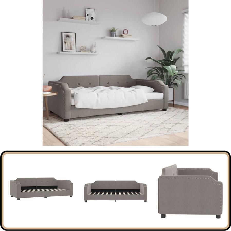 VidaXL Slaapbank 90x200 cm Taupe Stof Slaapbank Tweepersoonsbed Lounge Sofa Multifunctioneel Meubilair Stoffen Bank Design Bank Taupecleur Woonkamer Meubil