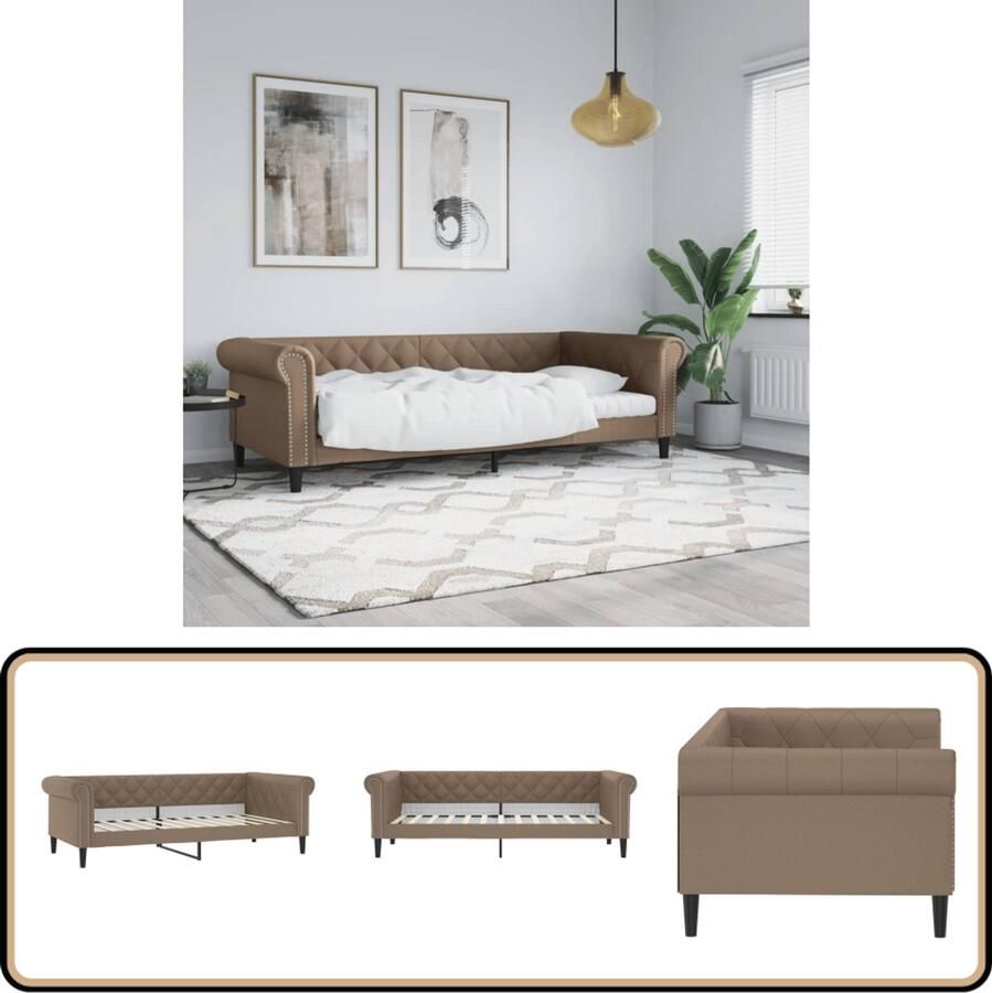 The Living Store Slaapbank 90x200 cm kunstleer cappuccinokleurig Slaapbank Sofa Bed Tweepersoonsbed Kapstok Lounge Meubilair