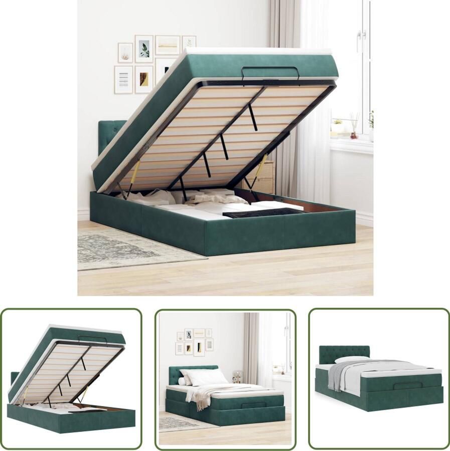 VidaXL Slaapbank Bedpoef Bed poef met matras 120x190 cm fluweel donkergroen Boxspring Tweepersoonsbed Stapelbaar Bed