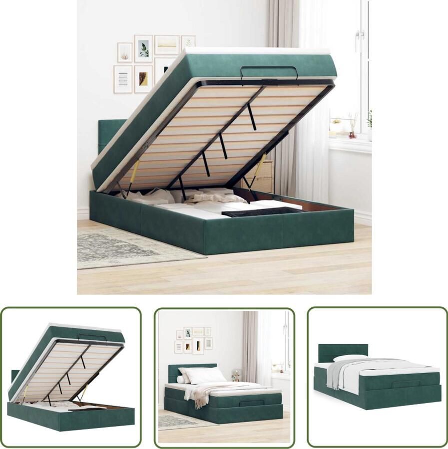 VidaXL Slaapbank Bedpoef Bed poef met matras 120x190 cm fluweel donkergroen Boxspring Tweepersoonsbed Fluweel