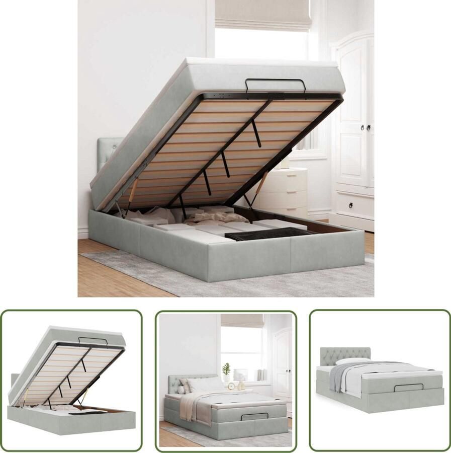 VidaXL Bed poef met matras 120x190 cm fluweel lichtgrijs Bedpoef Slaapbank Boxspring Tweepersoonsbed Stapelbaar Bed
