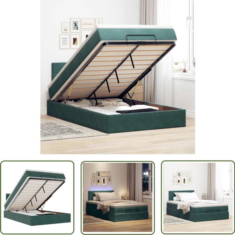 VidaXL Slaapbank Bedpoef Bed poef met matras en LED's 120x190 cm fluweel donkergroen Boxspring Tweepersoonsbed Led Lamp